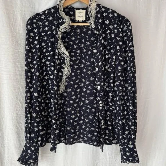 Sézane x SEA NY Chlo Shirt in Navy Floral Pattern FR 40 / US 8 - Picture 10 of 16